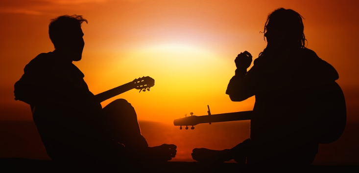 Playing guitar